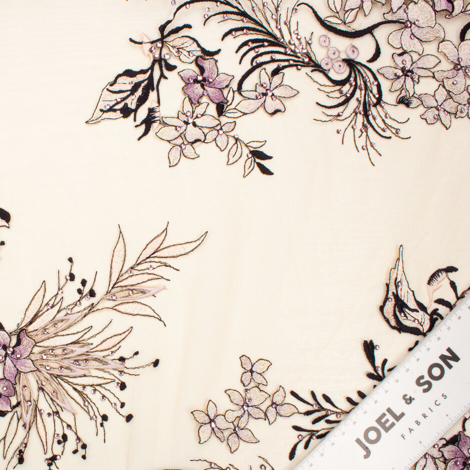 Lilac & Black Embroidered Nude Tulle with Stones