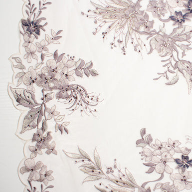 Muted Plum & Ivory Floral Embroidered Tulle with Stones