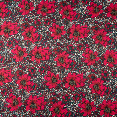 Cherry Red Floral Printed Double Silk Satin Crêpe
