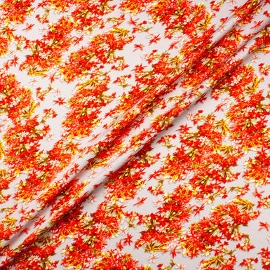 Orange/Red Floral Printed Double Silk Satin Crêpe