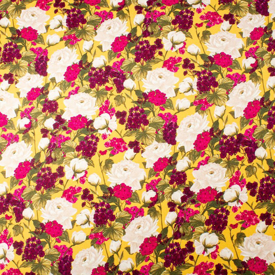 Pink & Ivory Floral Printed Double Silk Satin Crêpe