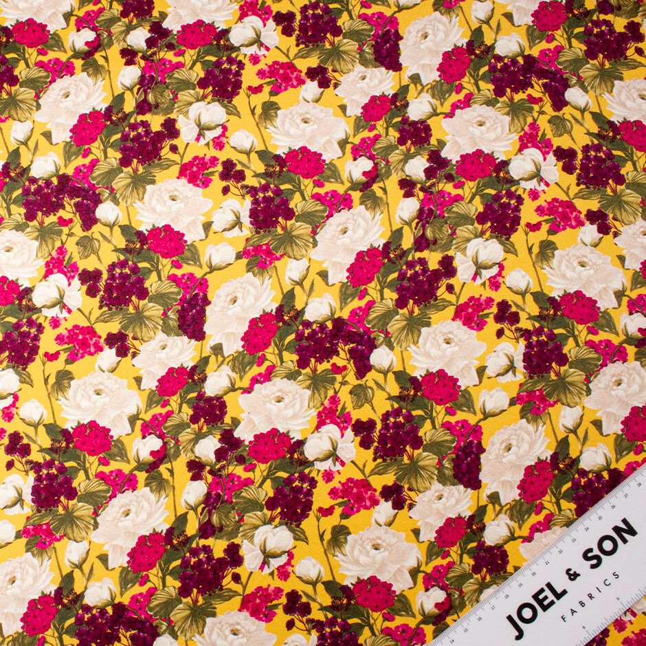 Pink & Ivory Floral Printed Double Silk Satin Crêpe