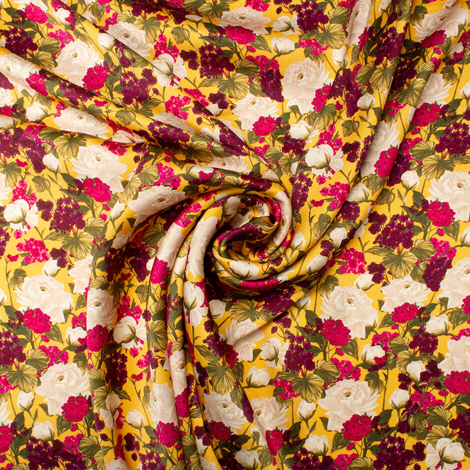 Pink & Ivory Floral Printed Double Silk Satin Crêpe