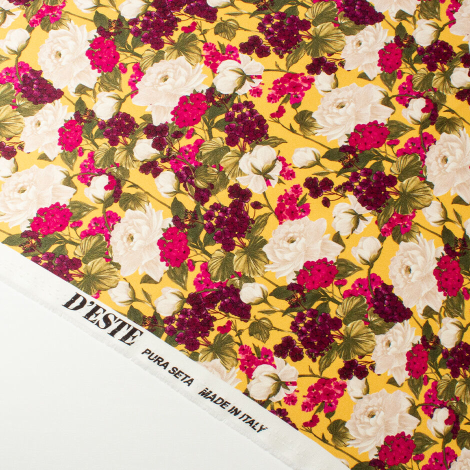 Pink & Ivory Floral Printed Double Silk Satin Crêpe