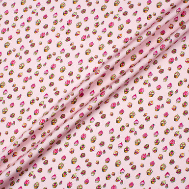 Cupcake Printed Baby Pink Stretch Silk Satin