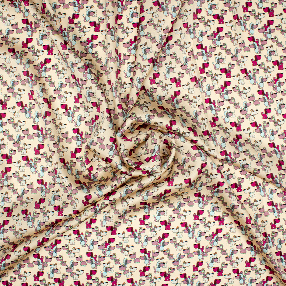 Pink Puppy Printed Peach Stretch Silk Satin