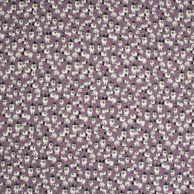 White Pooch Printed Dusty Lilac Stretch Silk Satin