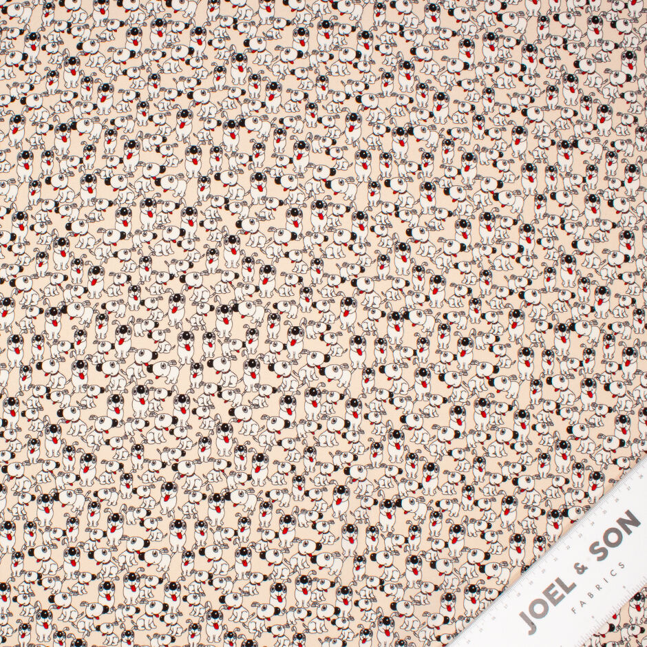 White Pooch Printed Sand Stretch Silk Satin