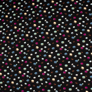 Multi-Coloured Macaron Printed Black Stretch Silk Satin