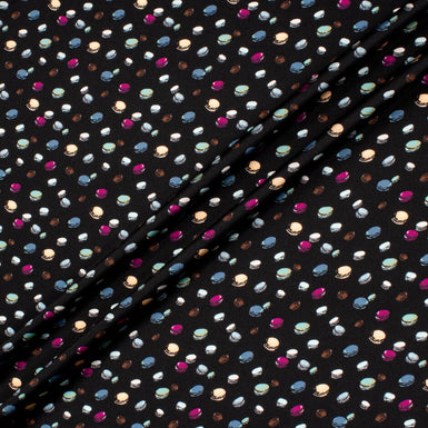 Multi-Coloured Macaron Printed Black Stretch Silk Satin