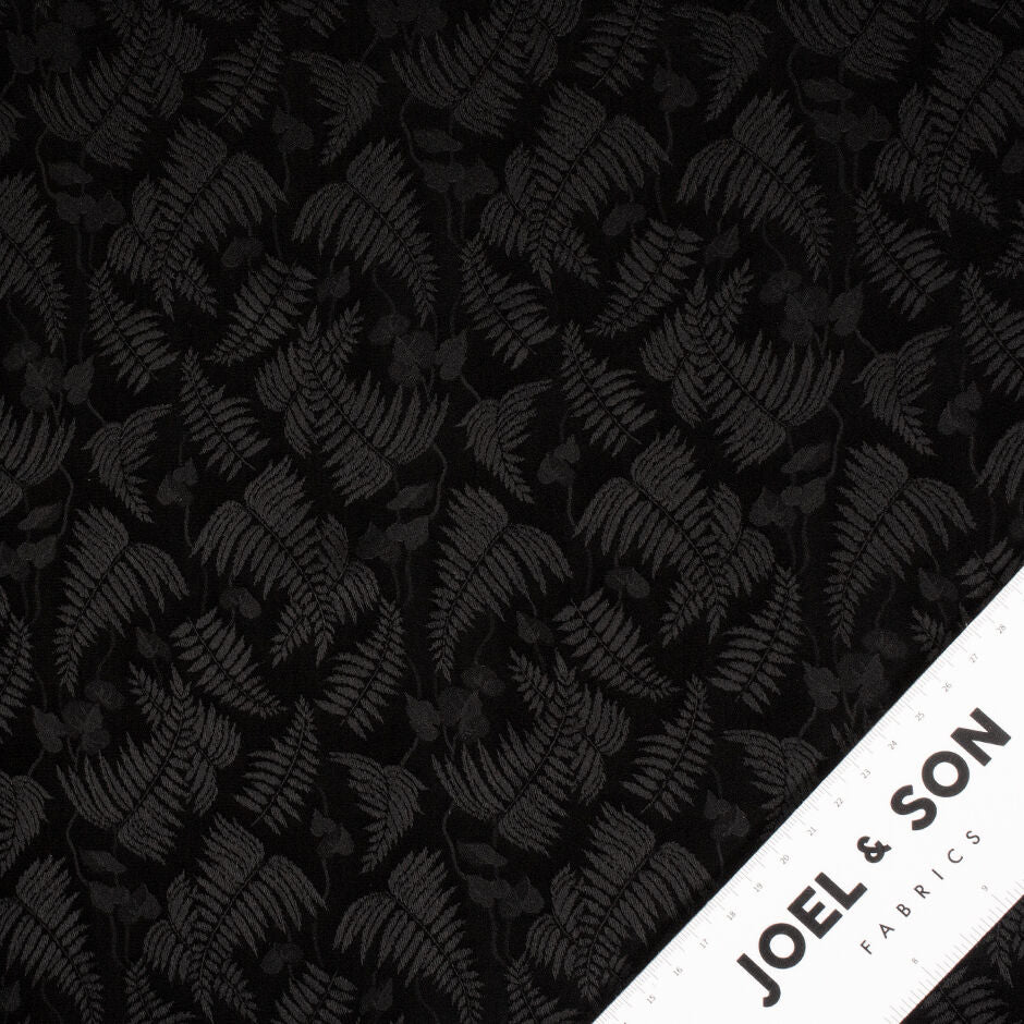 Jet Black Leaf Jacquard Microfibre