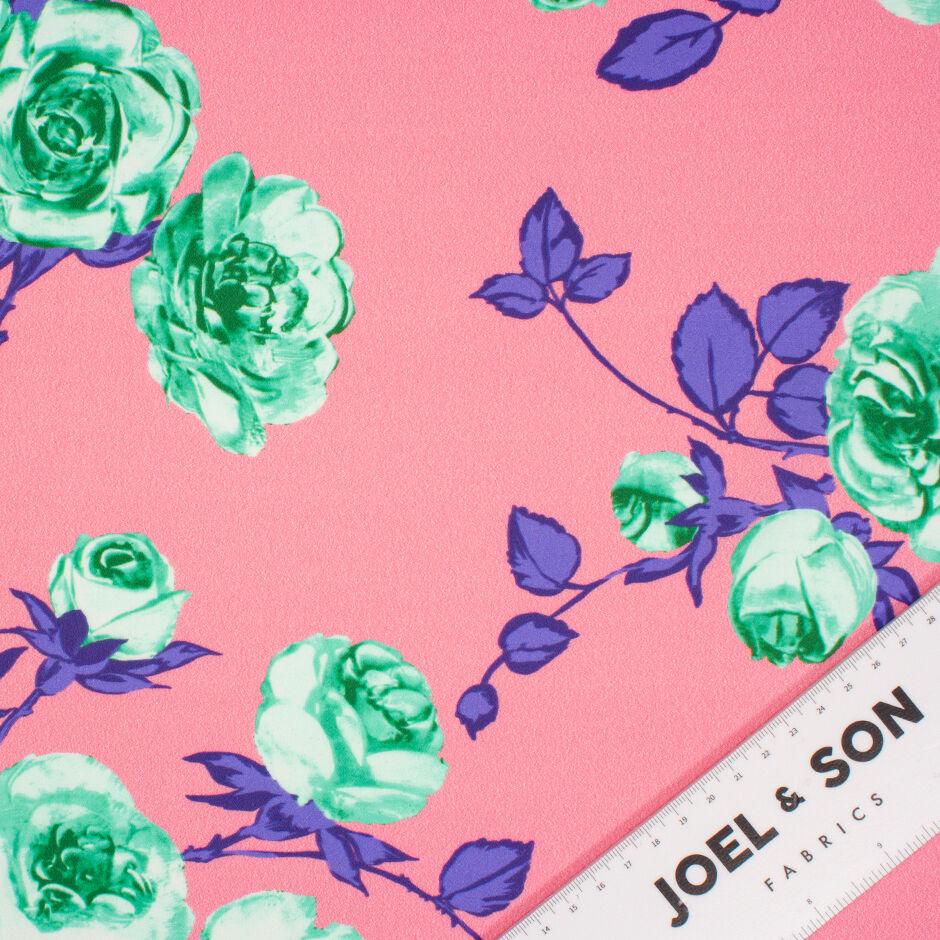 Mint Green & Purple Floral Printed Luxury Pink Cotton
