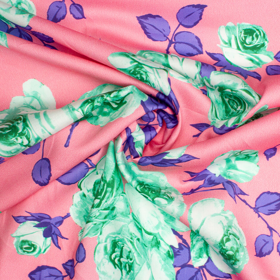 Mint Green & Purple Floral Printed Luxury Pink Cotton