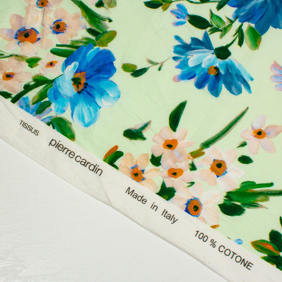 Orange & Blue Floral Printed Mint Cotton (A 2m Piece)