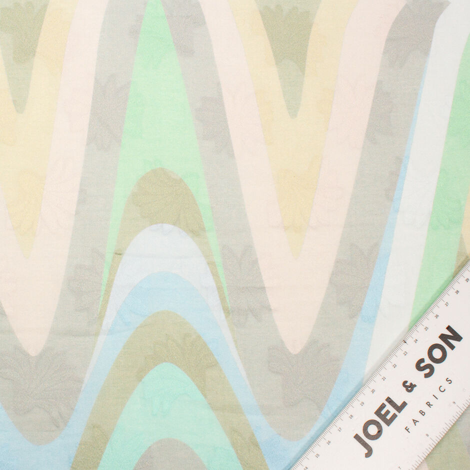 Mint, Khaki, Yellow & Blue Printed Cotton Voile Jacquard