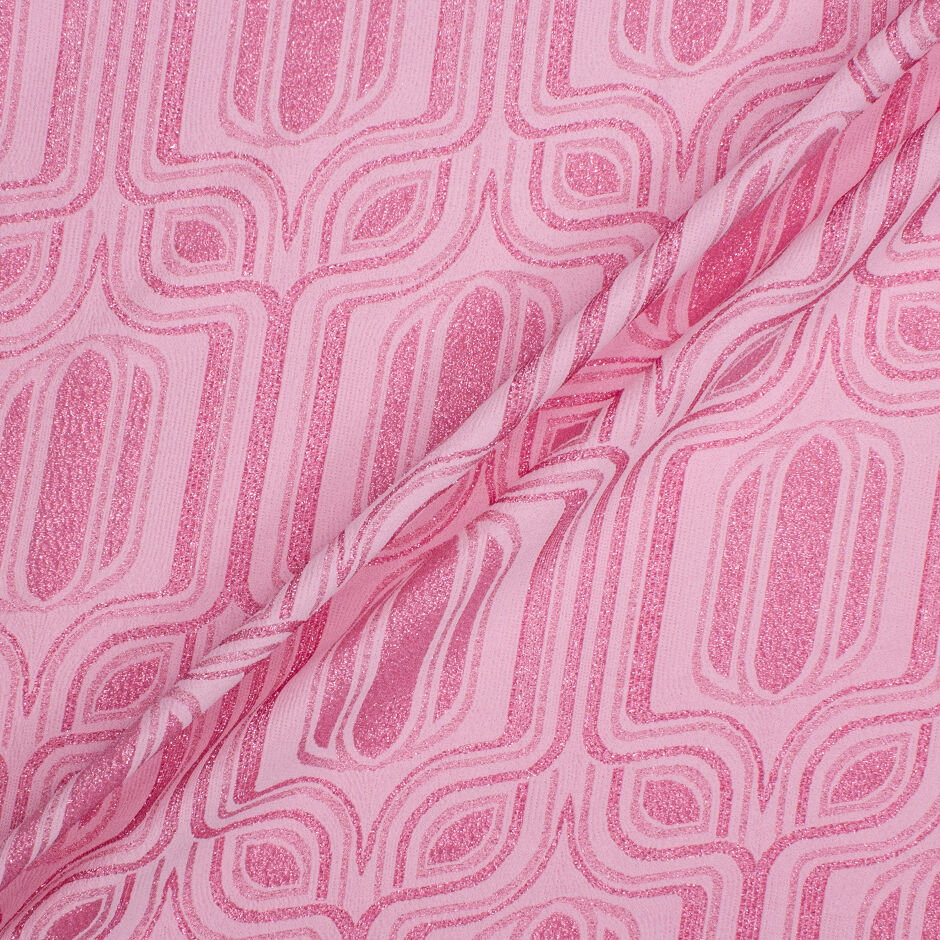 Bubble Gum Pink Geometric Metallic Blend Silk
