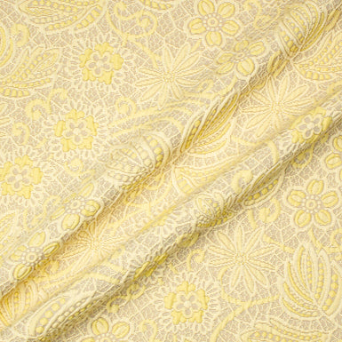 Yellow & Taupe Floral Cotton Blend Cloqué
