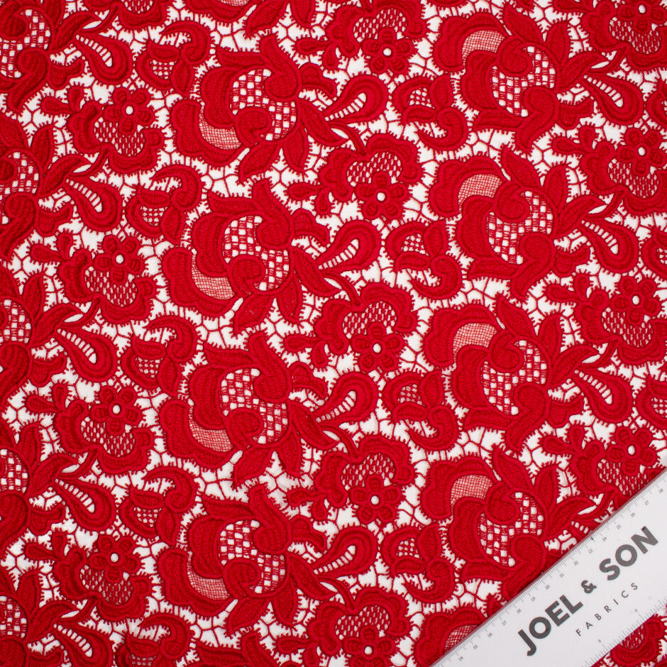 'Valentino' Red Floral Guipure Lace