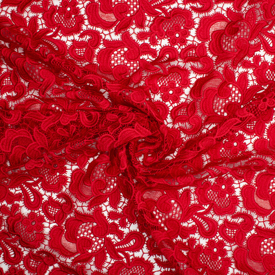 'Valentino' Red Floral Guipure Lace