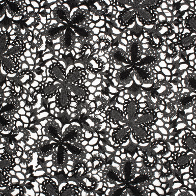 Grey & Black Floral Cotton Blend Guipure Lace
