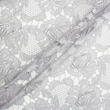 Pale Grey 3D Floral Embroidered Guipure Lace