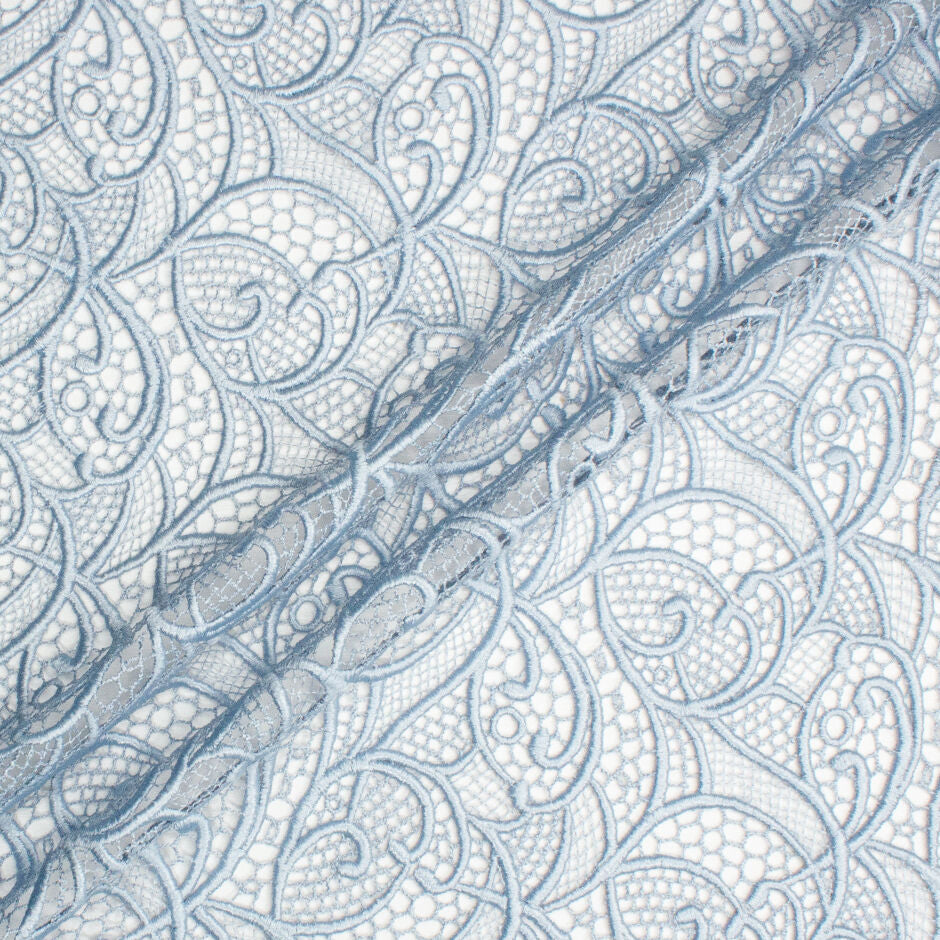 Powder Blue Cotton Blend Guipure Lace