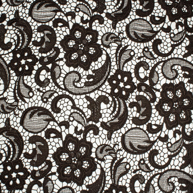 Dark Chocolate Brown Floral Guipure Lace