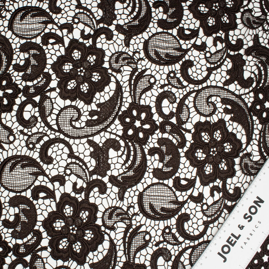 Dark Chocolate Brown Floral Guipure Lace