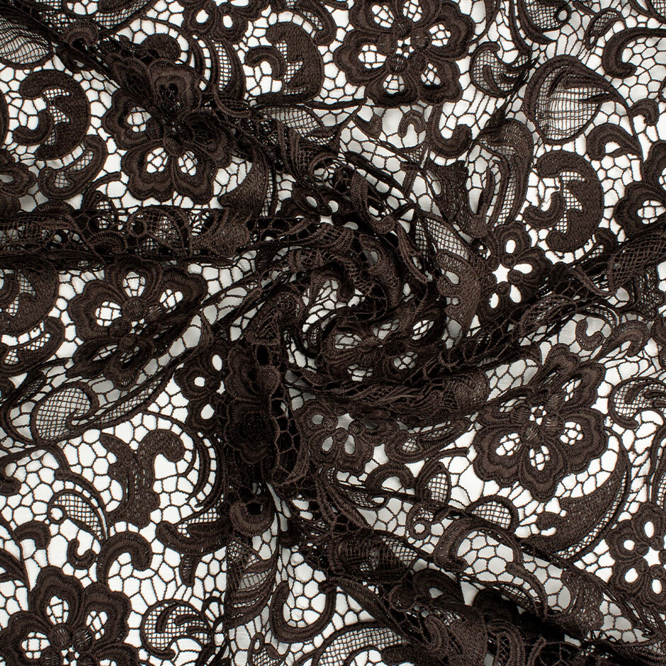 Dark Chocolate Brown Floral Guipure Lace
