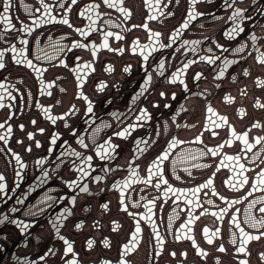 Dark Chocolate Brown Floral Guipure Lace