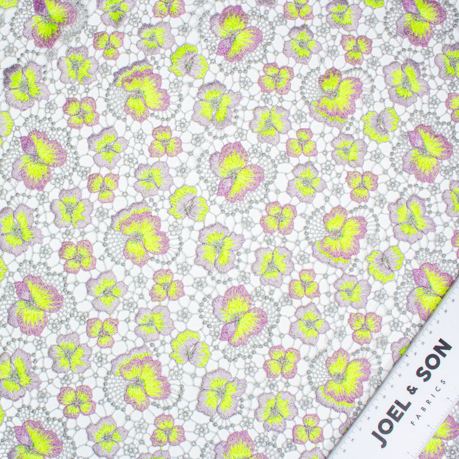 Lilac & Lime Floral Metallic Grey Guipure Lace