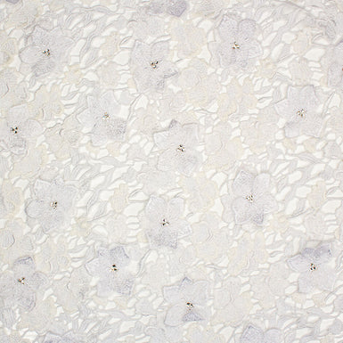 Metallic White & Ivory Swarovski Stoned Guipure Lace