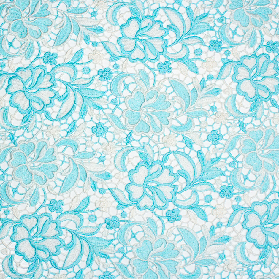 White & Turquoise Floral Guipure Lace