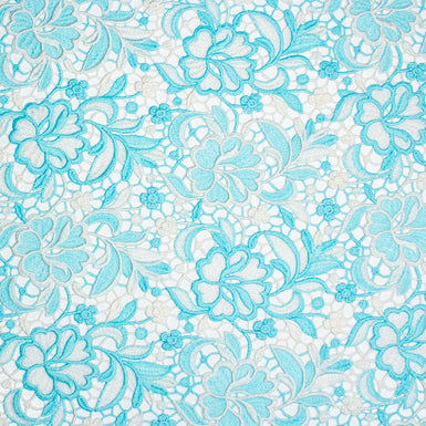 White & Turquoise Floral Guipure Lace
