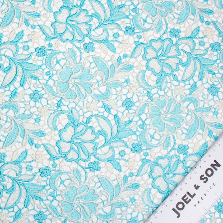 White & Turquoise Floral Guipure Lace