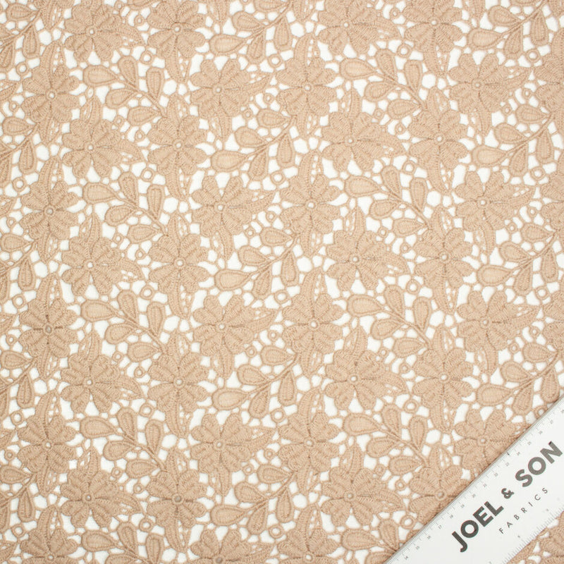 Beige Pure Wool Floral Guipure Lace