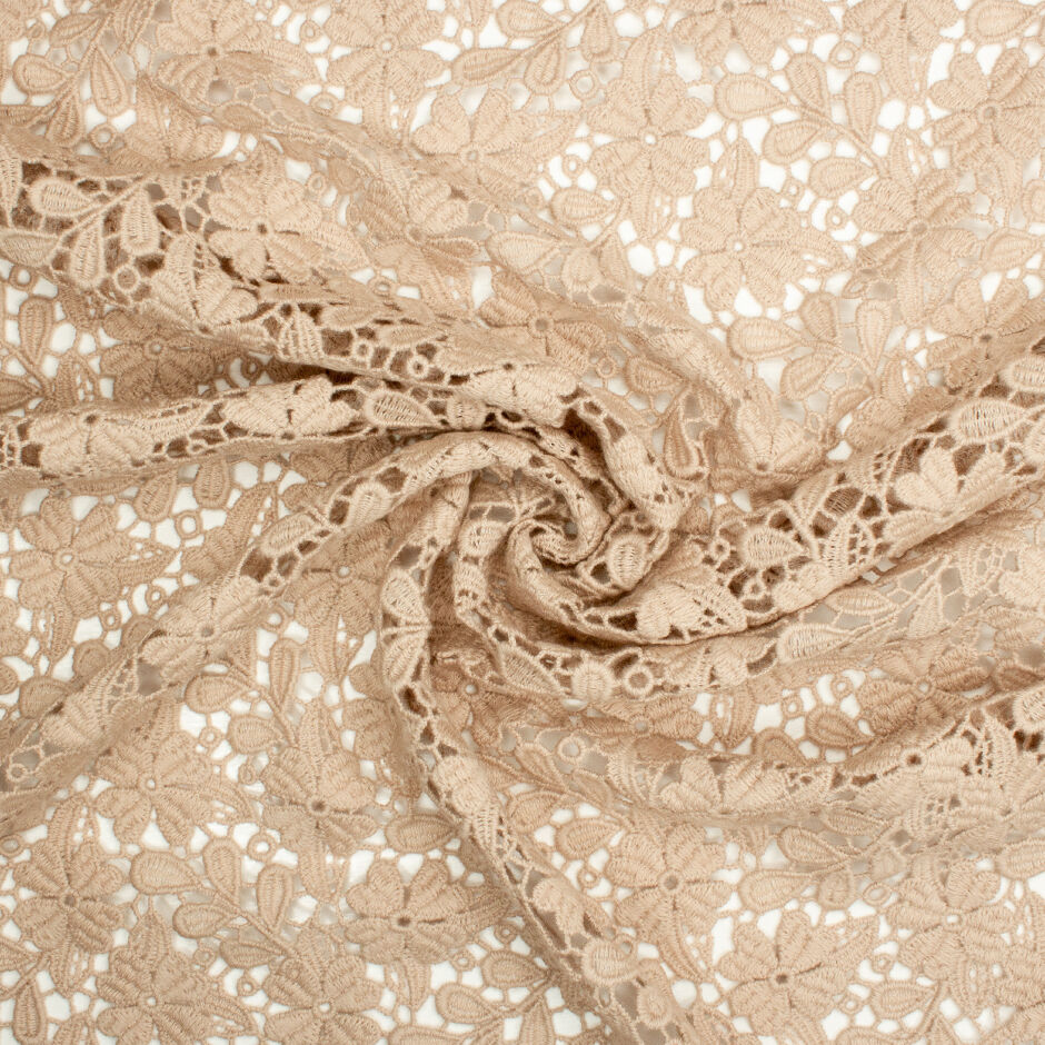 Beige Pure Wool Floral Guipure Lace