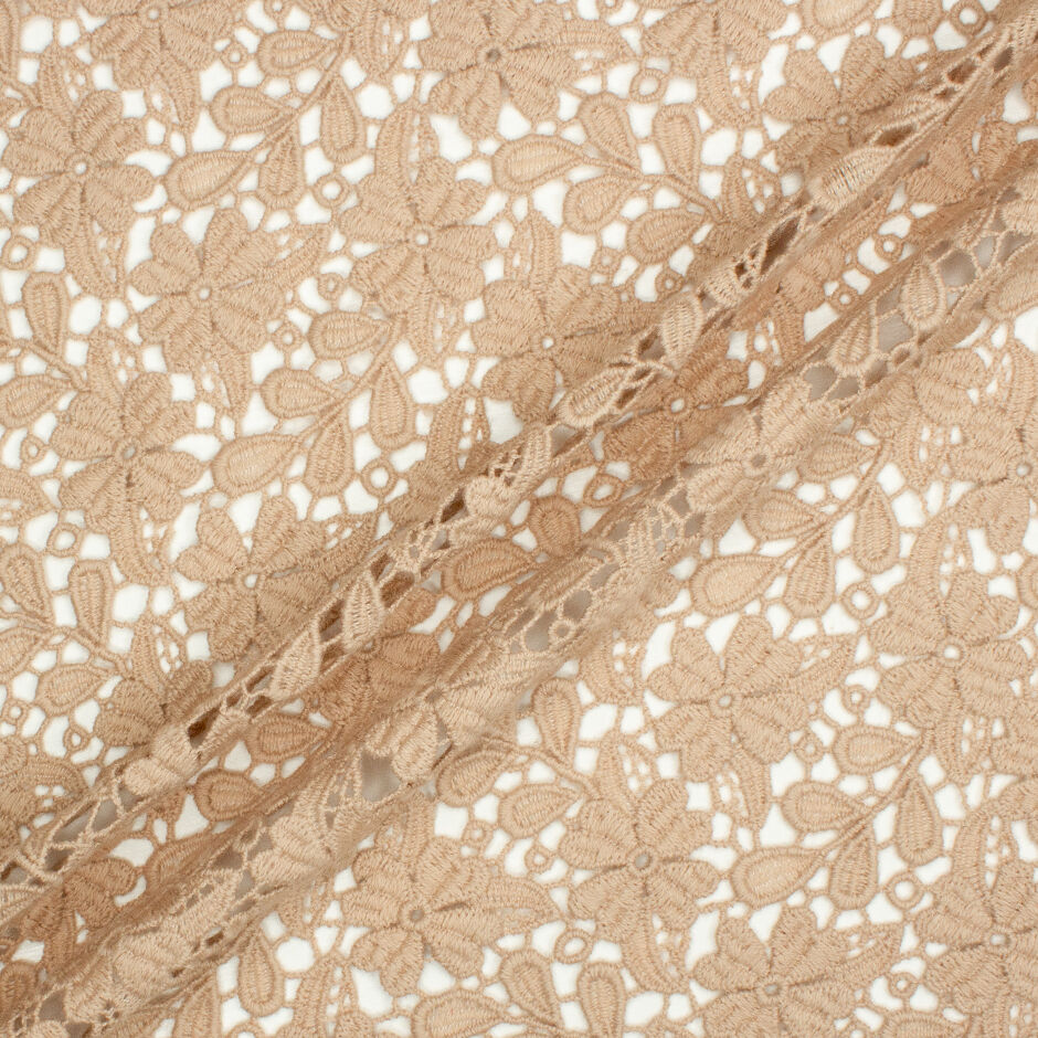 Beige Pure Wool Floral Guipure Lace