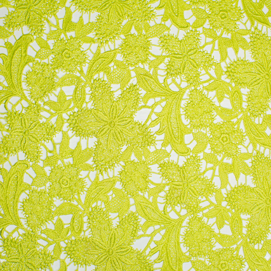 Fluorescent Lime Green Floral Guipure Lace