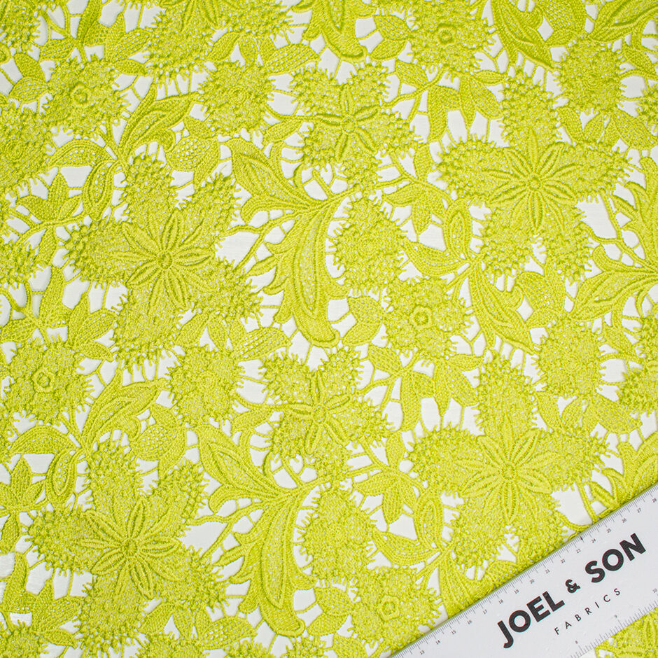 Fluorescent Lime Green Floral Guipure Lace