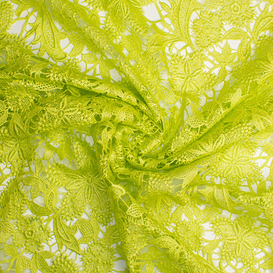 Fluorescent Lime Green Floral Guipure Lace