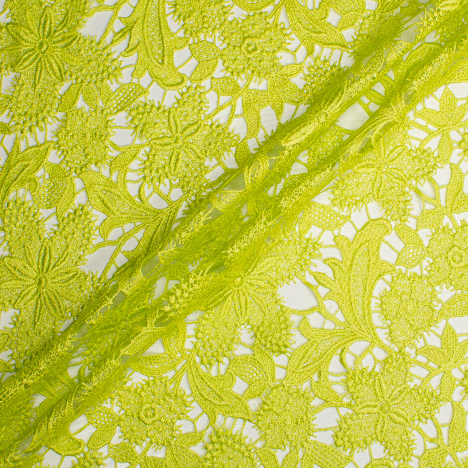 Fluorescent Lime Green Floral Guipure Lace