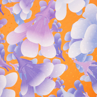 Bold Purple Floral Printed Bright Orange Silk Jacquard