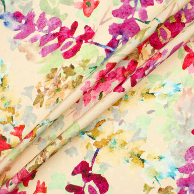 Floral Watercolour Printed Yellow Pure Silk Jacquard (A 2.75m Piece)