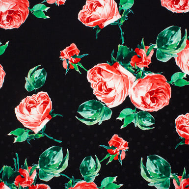 Red Rose Floral Printed Ungaro Black Silk Jacquard