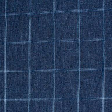 Navy Blue Checkered Pure Linen
