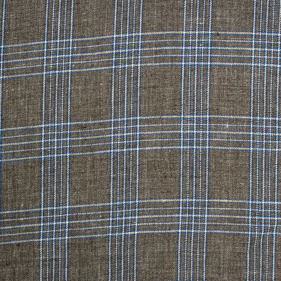 Brown, Blue & White Checkered Pure Linen