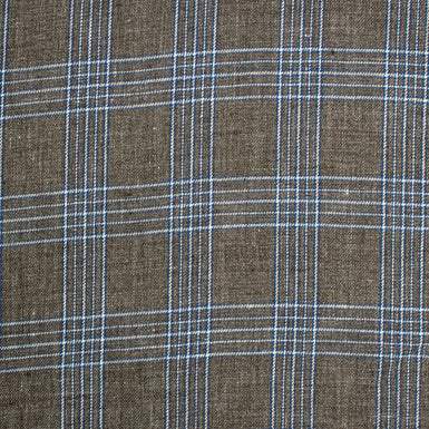 Brown, Blue & White Checkered Pure Linen