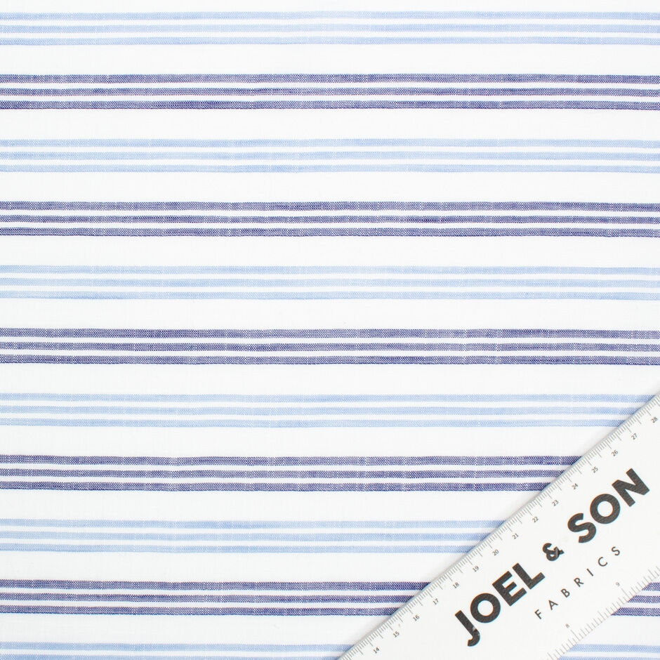 Blue Multi Striped White Pure Linen