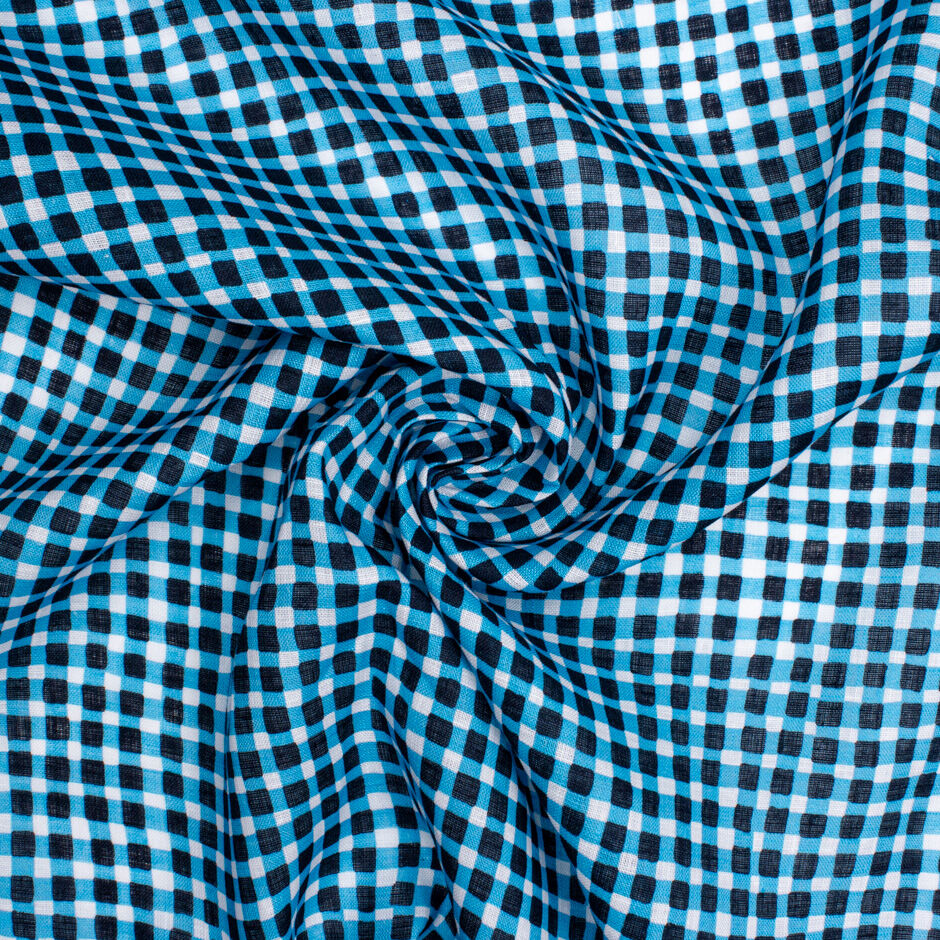 Black & Turquoise Checkered Pure Linen